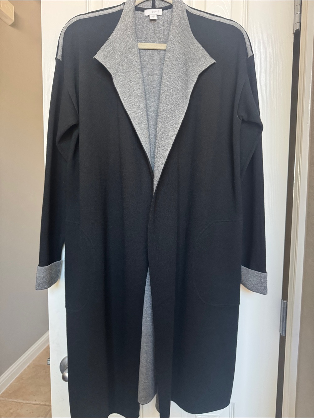 Pure Jill Black and Gray Open-Front Long Cardigan. Like new.